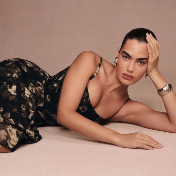 Reformation Black and Cream Floral Midi Dress - Picture 5 of 6